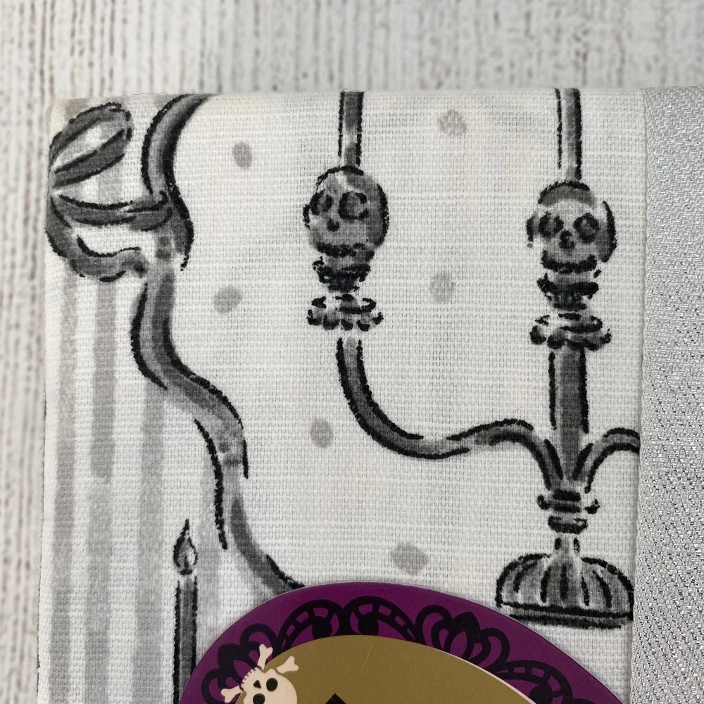 Madame Bones Tablecloth Halloween 60x120 Oblong Grey Gothic Skull Candelabra